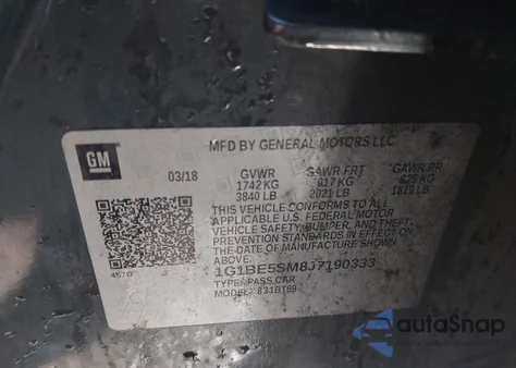 2018 Chevrolet Cruze Lt из США, поврежденный, VIN 1G1BE5SM8J7190333